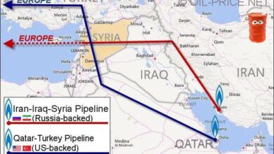 مسیر خط لوله انتقال گاز از قطر و ایران